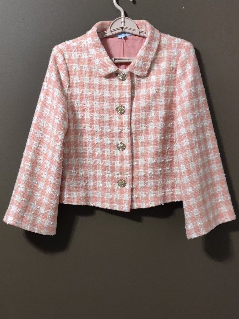 Hill House Bea Jacket In Pink Tweed Wool Blend SIZE XS